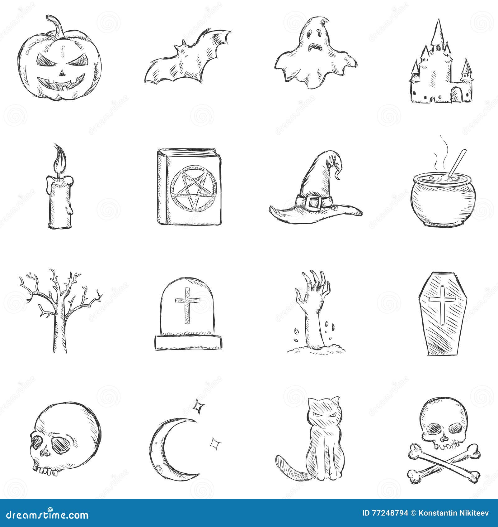 Vektor-Skizzen-Halloween-Ikonen Vektor Abbildung - Illustration von