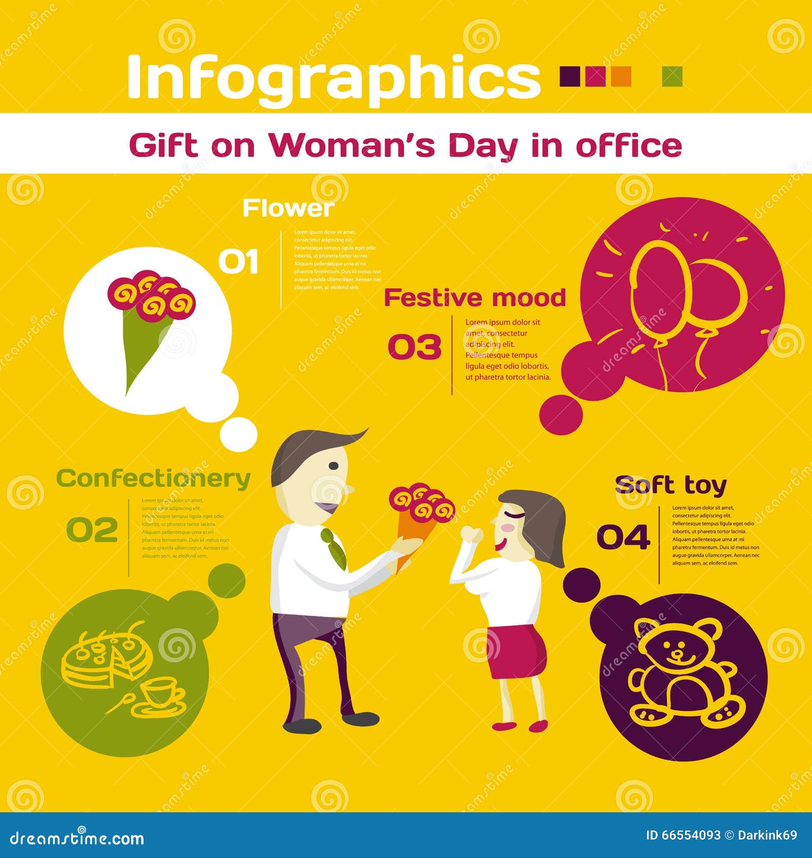 Vektorbeståndsdelar för infographic Mall för gåva på kvinnas dag8 marsch på kontorsbegrepp med alternativ