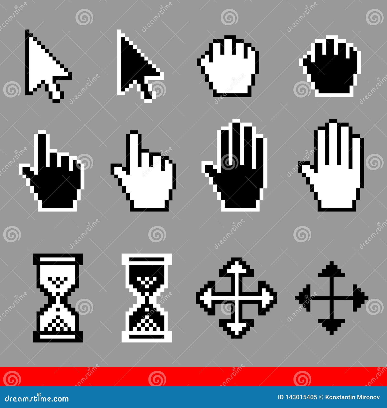 Vektorpixelcomputer Cursor Ikonensatz Pfeil Zeiger Palme Widerstand Bewegung Sanduhr Hand Cursor Vektor Abbildung Illustration Von Pfeil Palme