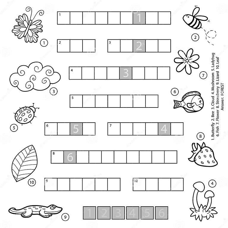 VektorschwarzweissKreuzworträtsel Für Kinder über Natur Vektor