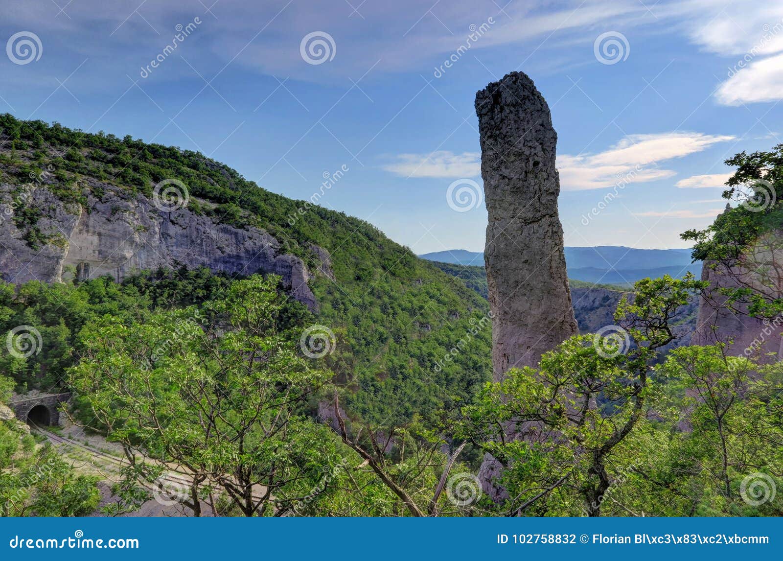rock tower in vela draga canyon, ucka national park, croatia