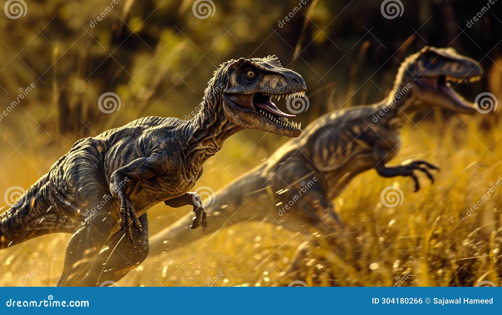 Velociraptor Pack on the Hunt, Displaying Their Agility and