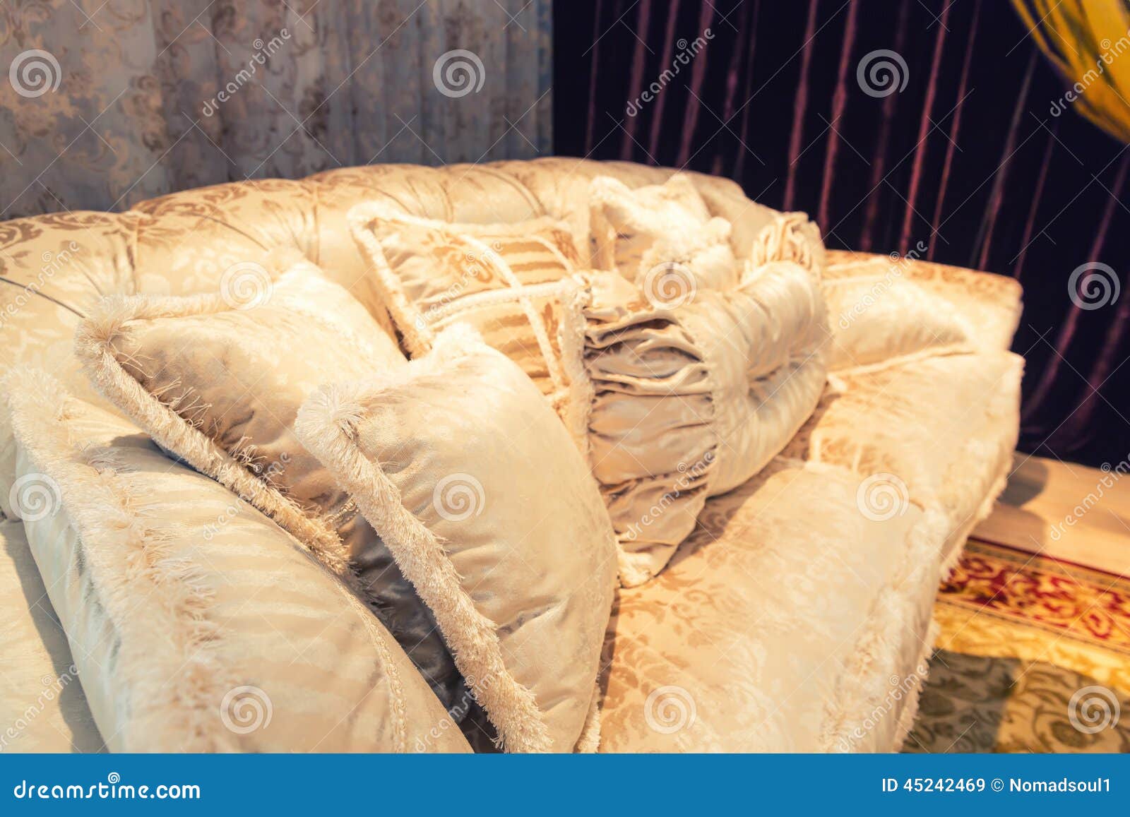 Velvet Pillows On The Light Brown Sofa Stock Image Image Of Flat
