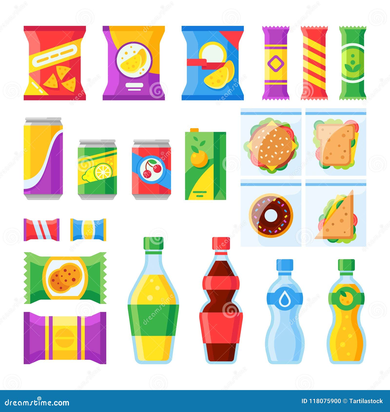 vending products. snacks, chips, sandwich and drinks for vendor machine bar. cold beverages and snack in plastic package