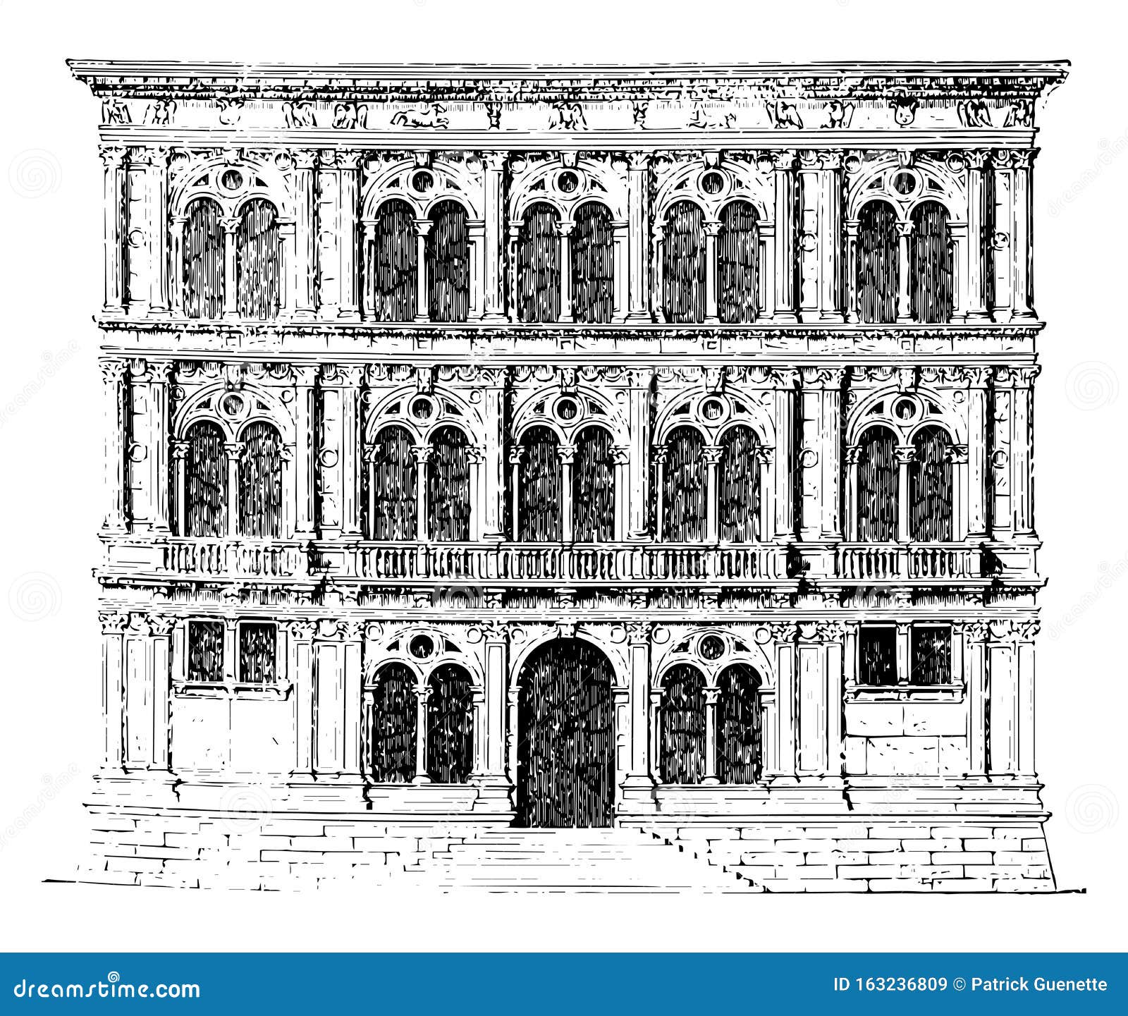 Vendramin Palace at Venice Freedom of Intervention Vintage Engraving ...
