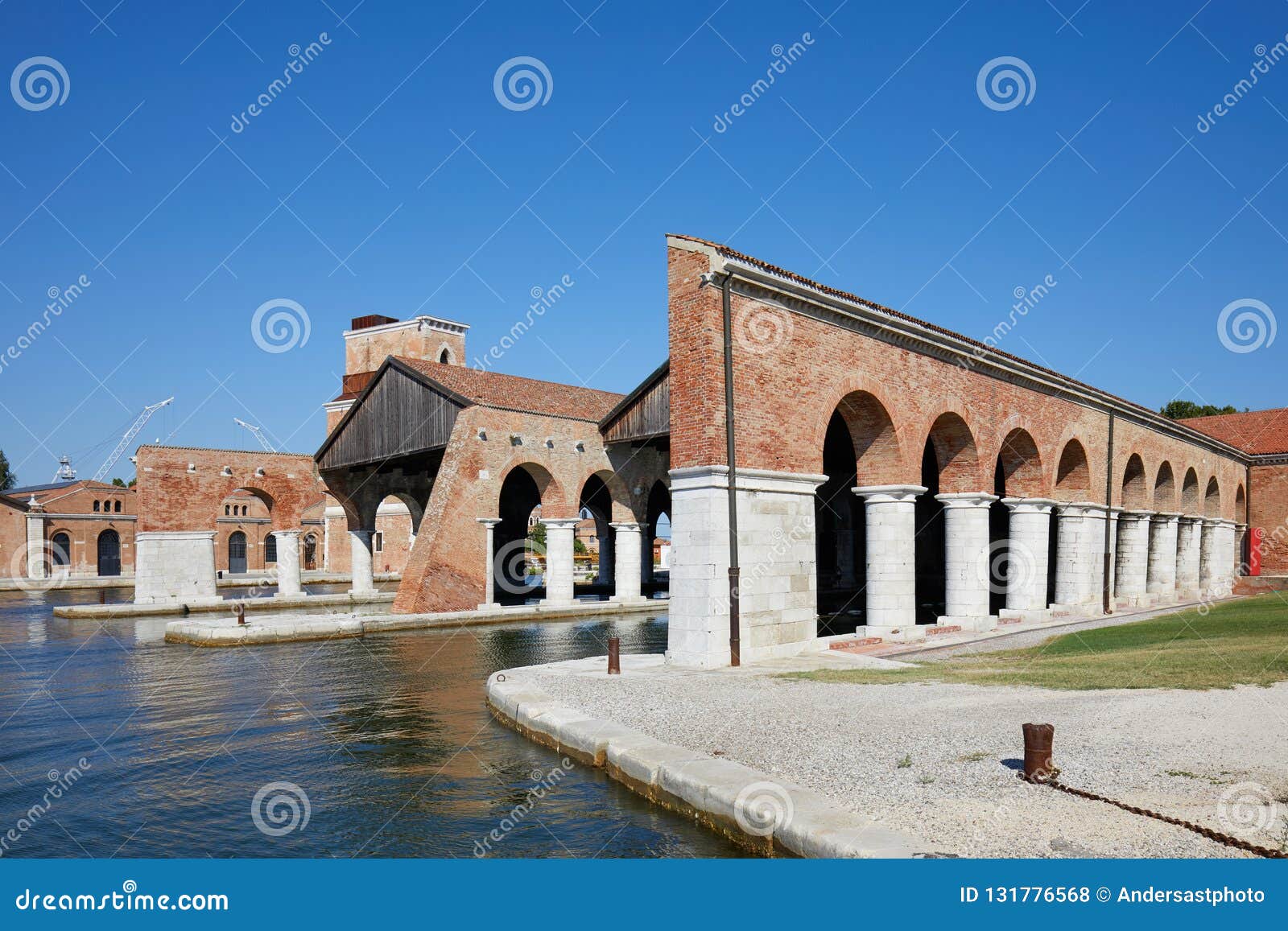 venetian arsenal with docks and arcade in venice, italy