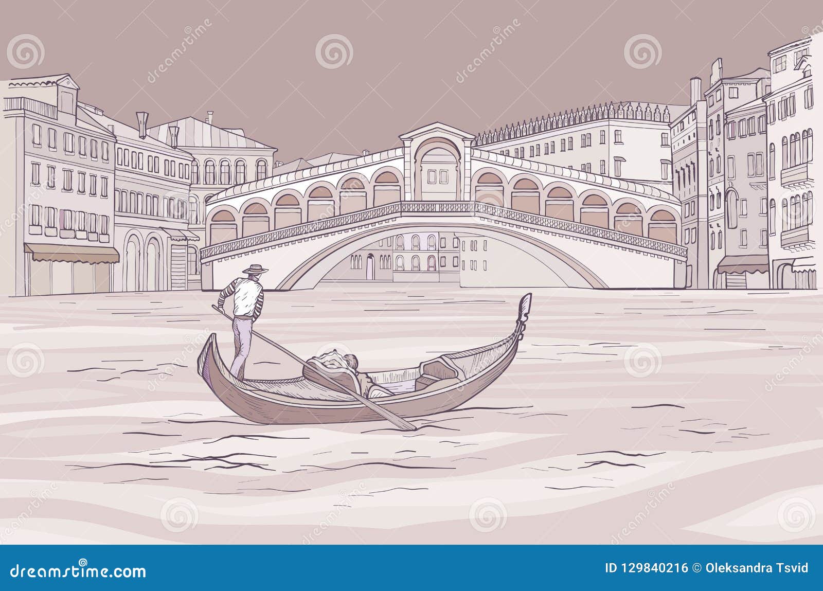 venetian gondola with gondolier near realto bridge.