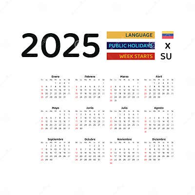 Venezuela Calendar 2025. Week Starts from Sunday. Vector Graphic Design