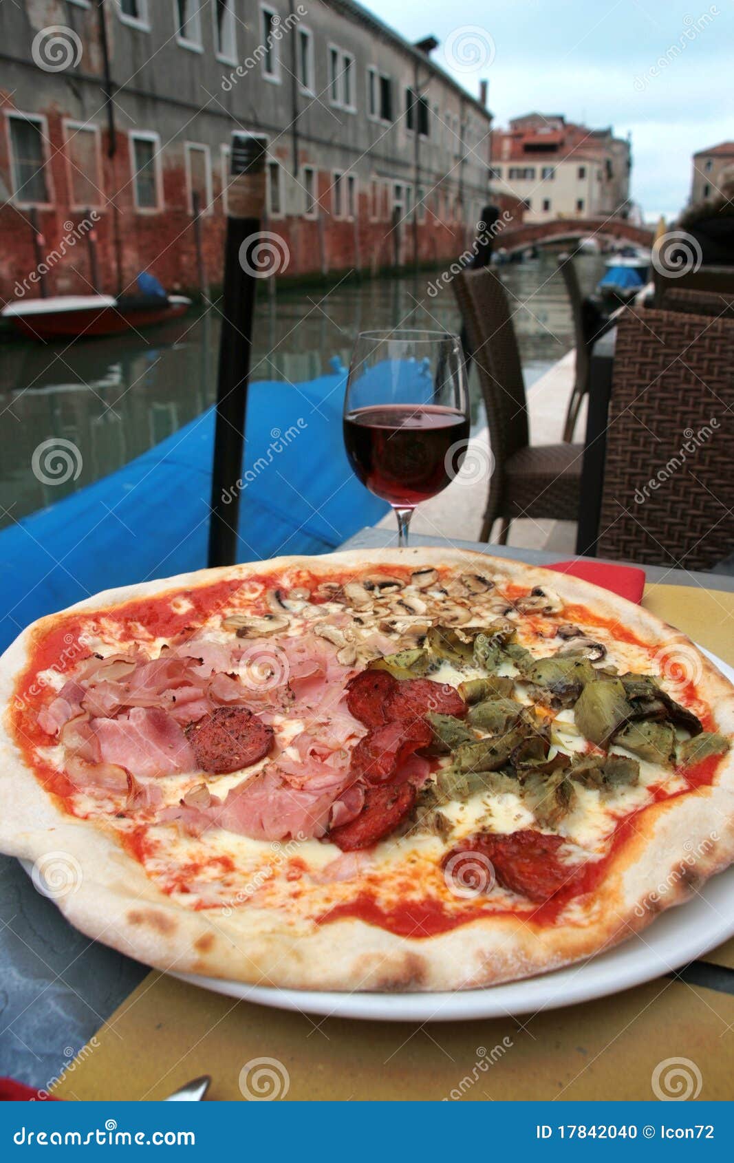 Venice Delicious Pizza with a Glass of Wine Stock Photo Image of