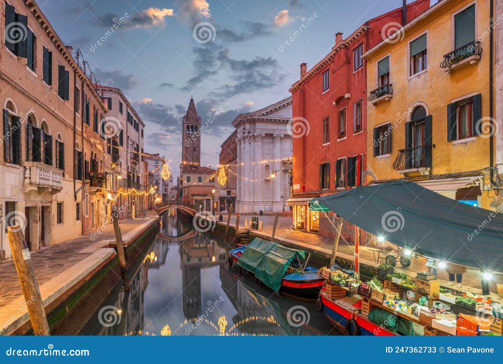 venice, italy cityscape over canals at twilight