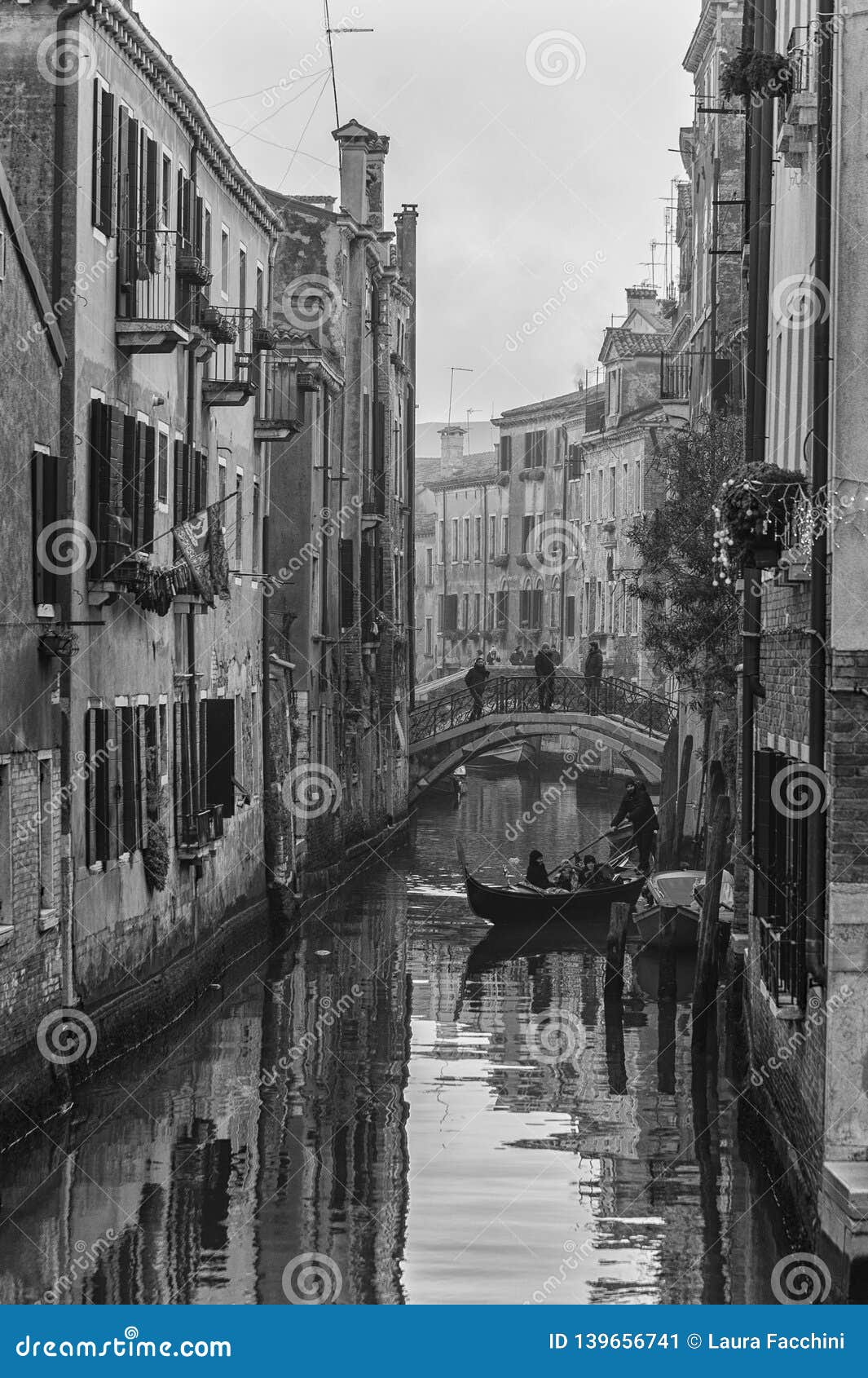 Typical Picturesque Romantic Venetian Canal in Black and White - Venice ...