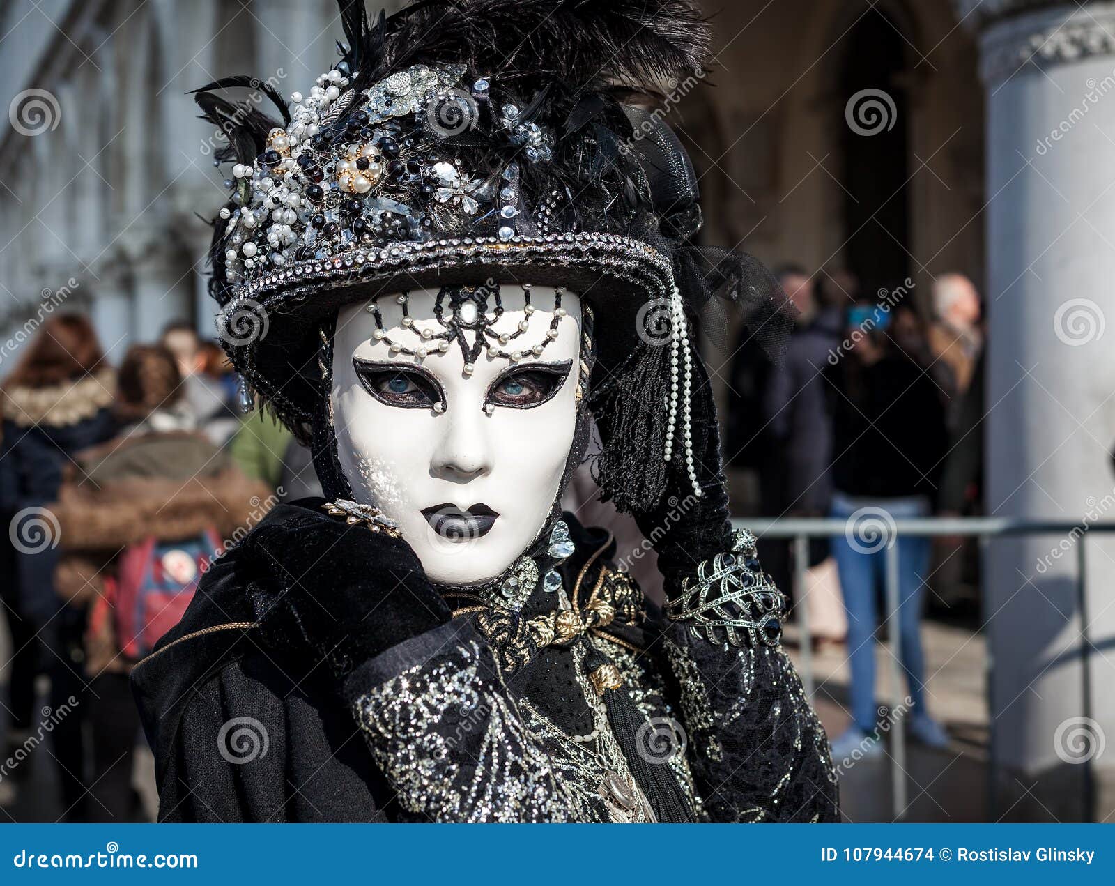 Portrait of Woman Wearing Costume and Mask on Venetian Carnival ...