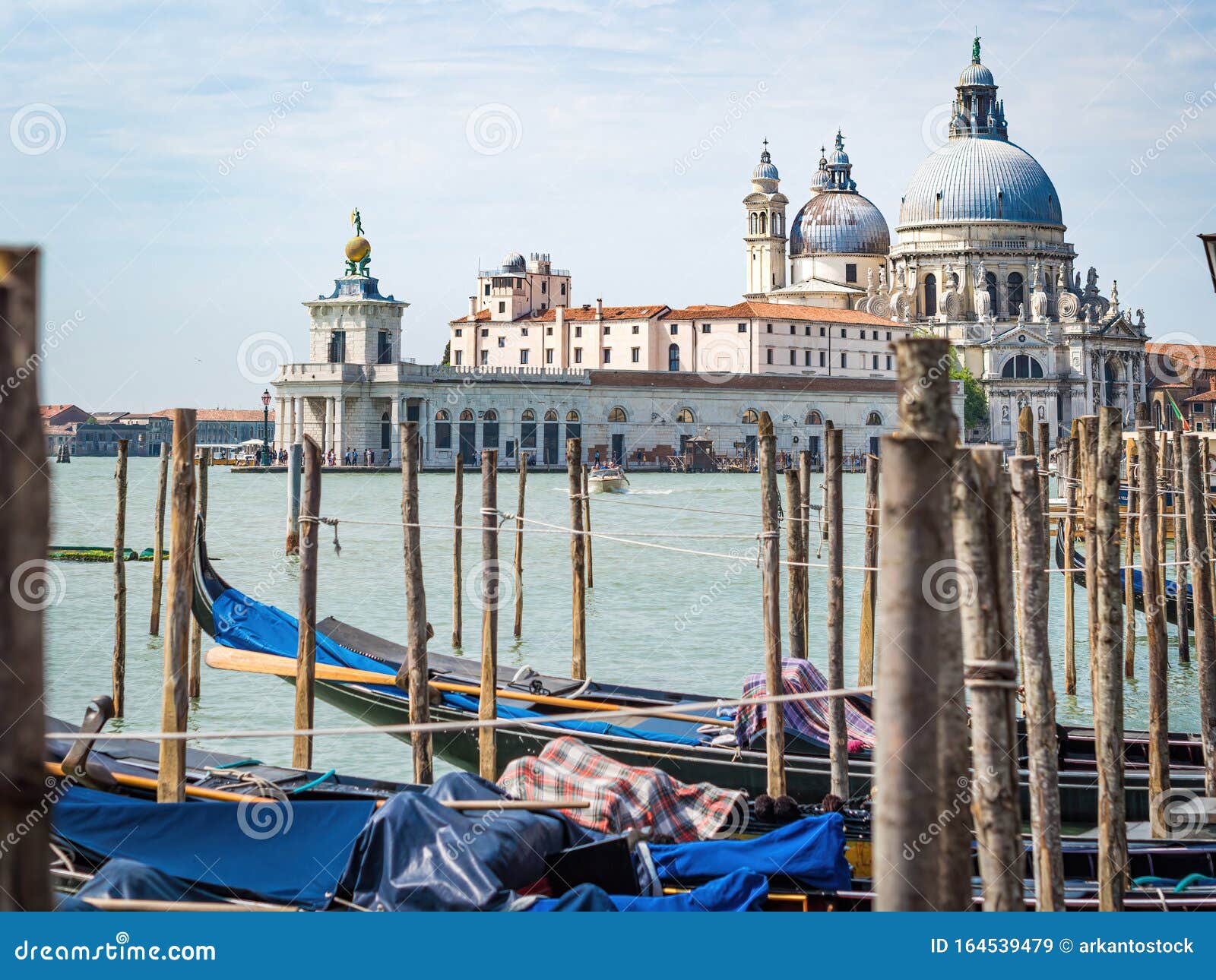 venice, italy, gondolas moored near saint mark`s square piazza san marco