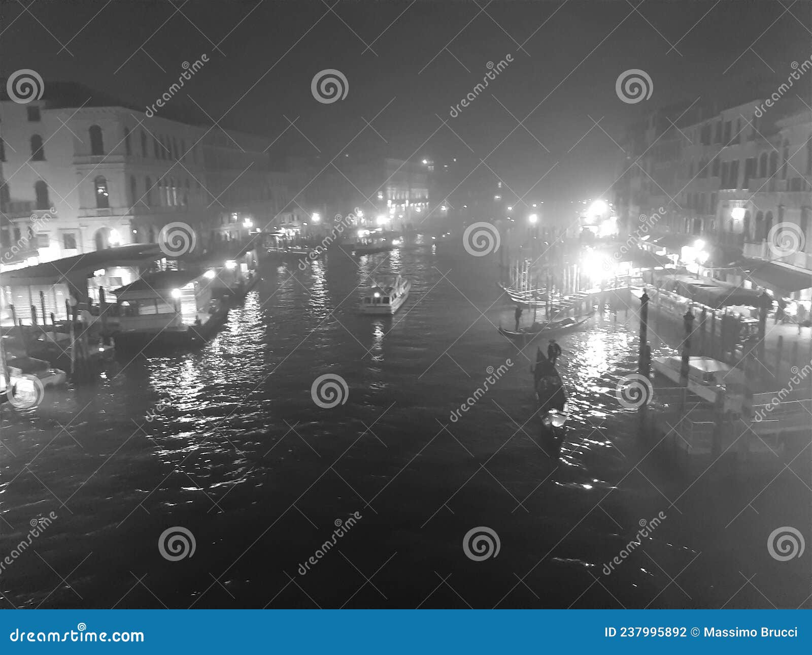 Venice, Italy, January 27, 2020 Grand Canal at night. Venice, Italy, January 27, 2020 evocative black and white image of the Grand Canal at night