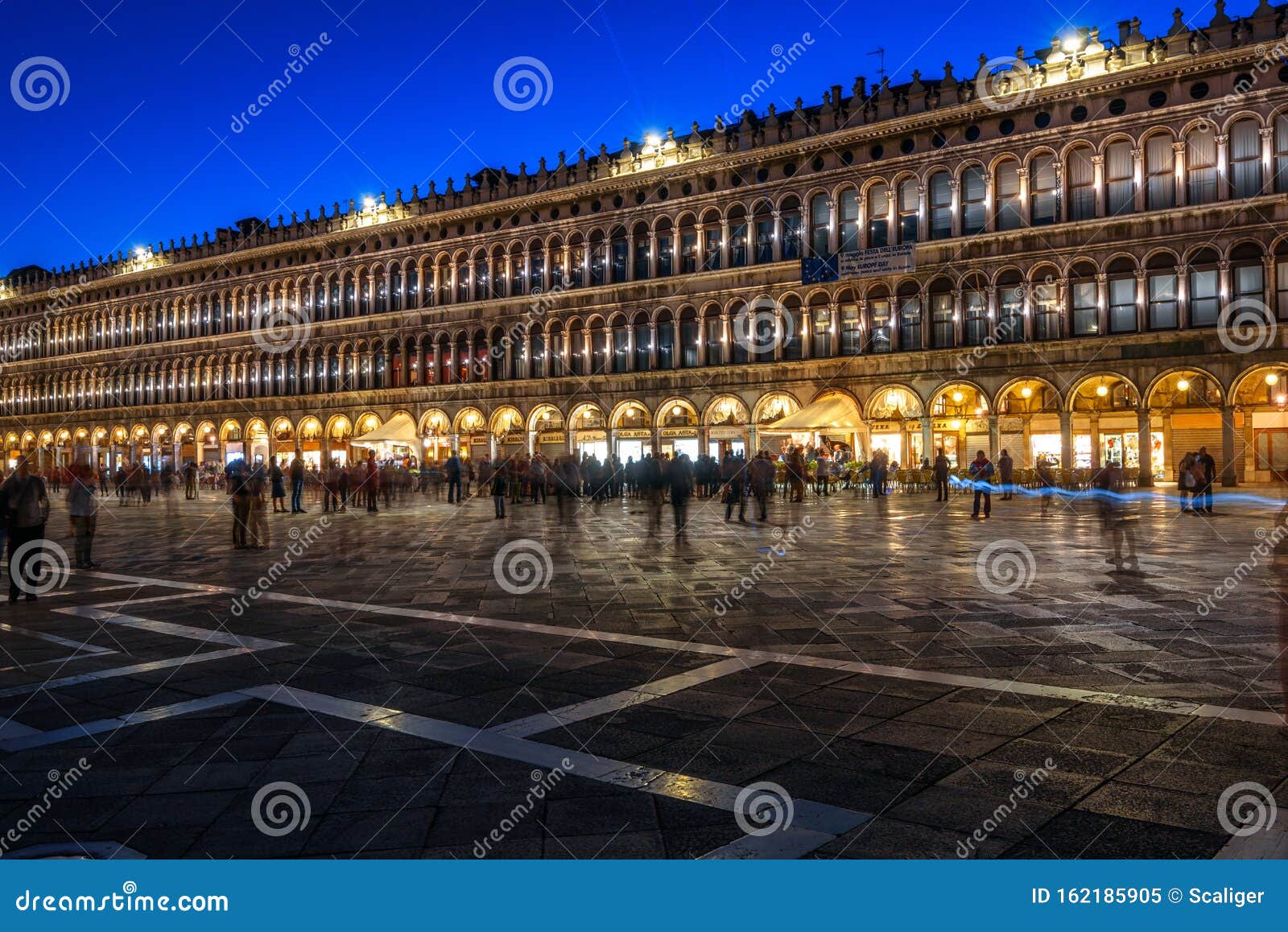 Panorama Of St Mark`s Square Or Piazza San Marco At Night