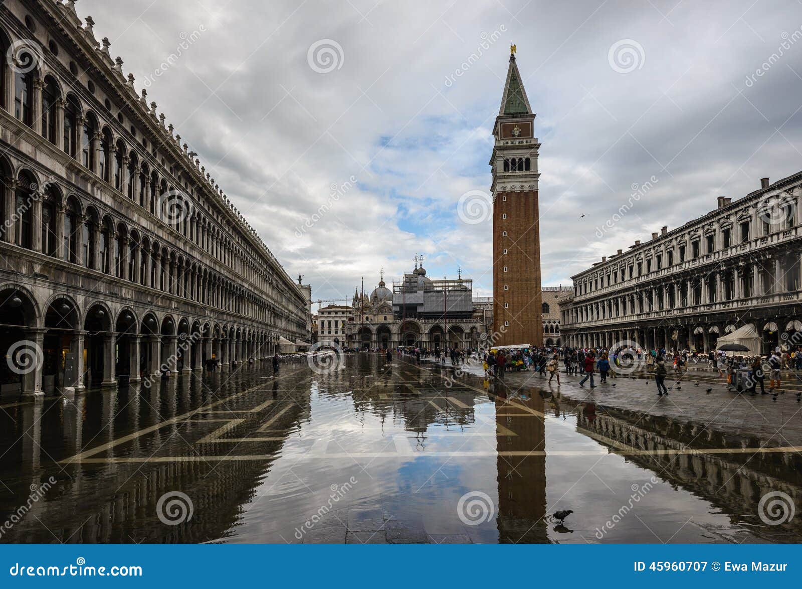 VENICE,ITALY-SEPT,12,2014:Flood in Venice, acqua alta on Piazza San Marco on Sept, 12, 2014 in Venice, Italy