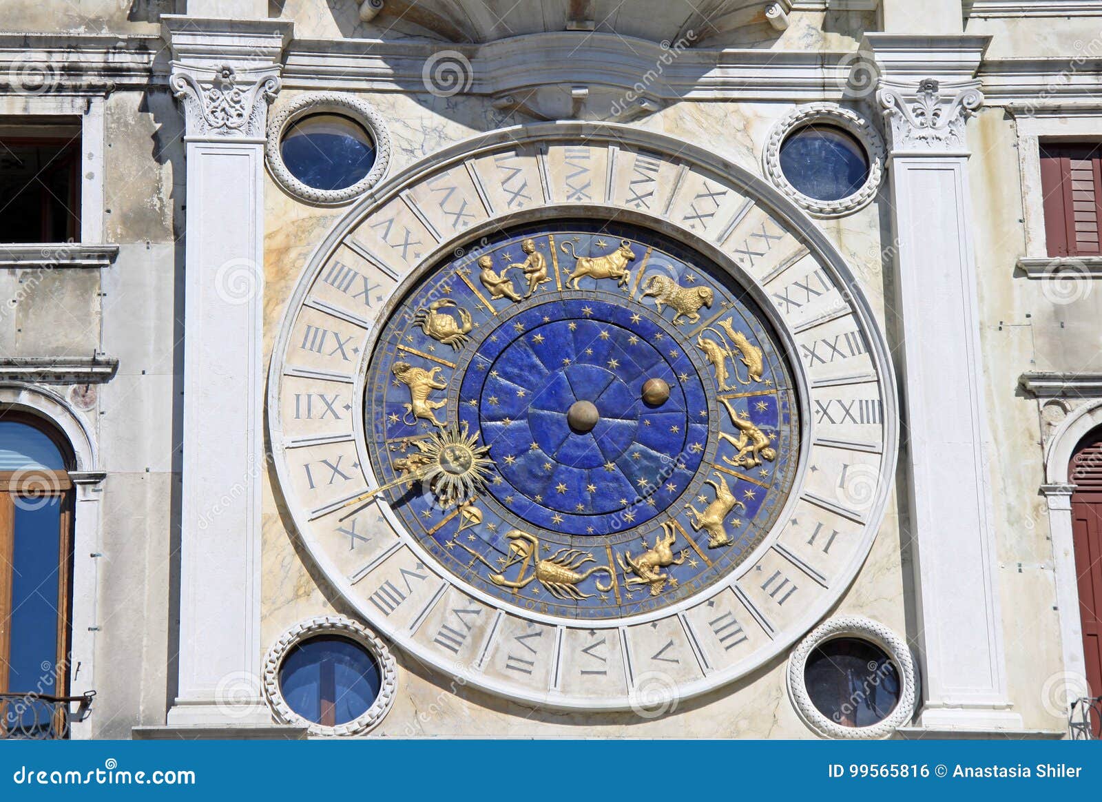 Clock on St Mark`s Clocktower in Venice, Italy Stock Photo Image of