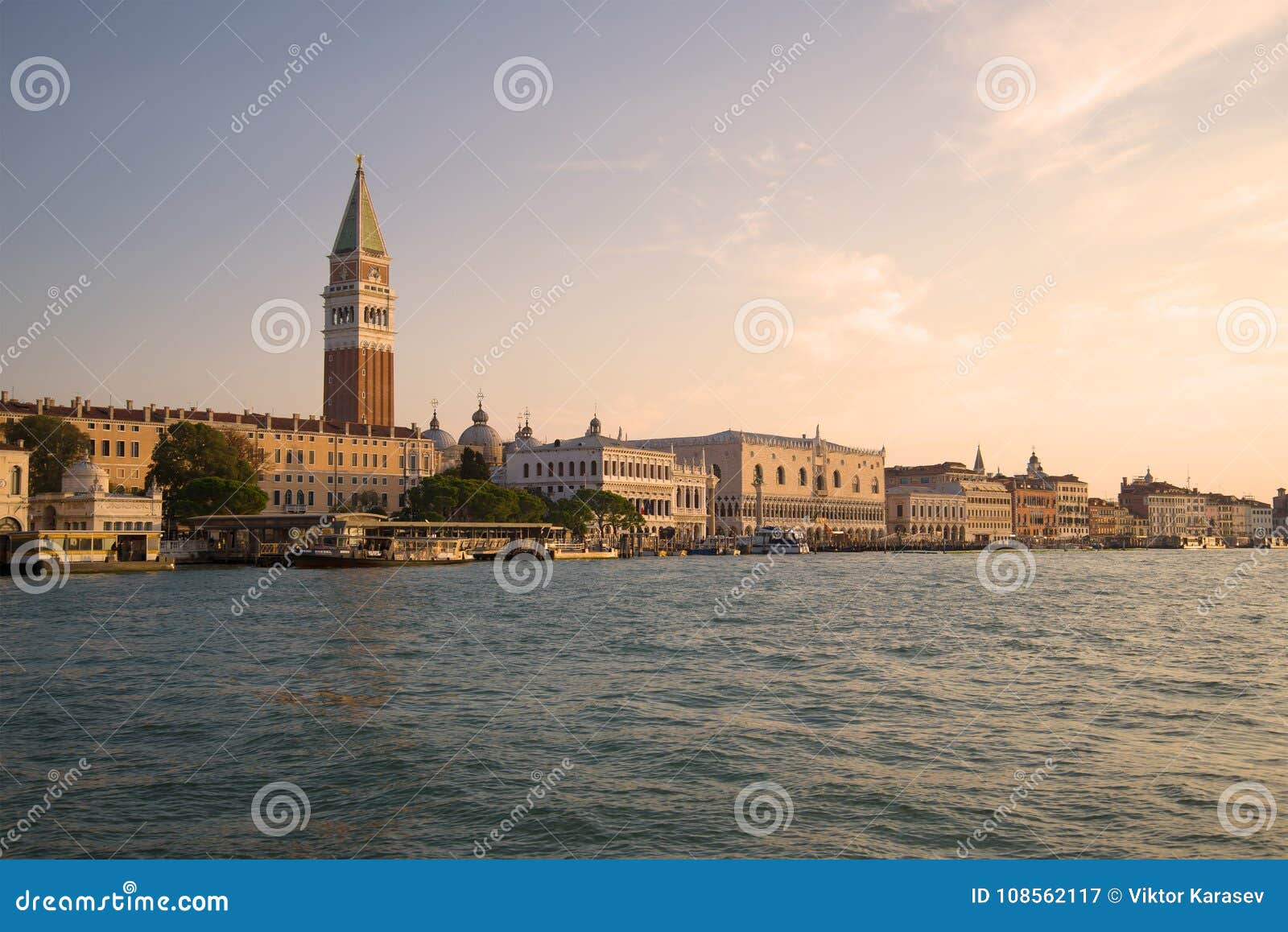Sea Facade of Venice in the Solar September Morning. Venice, Italy