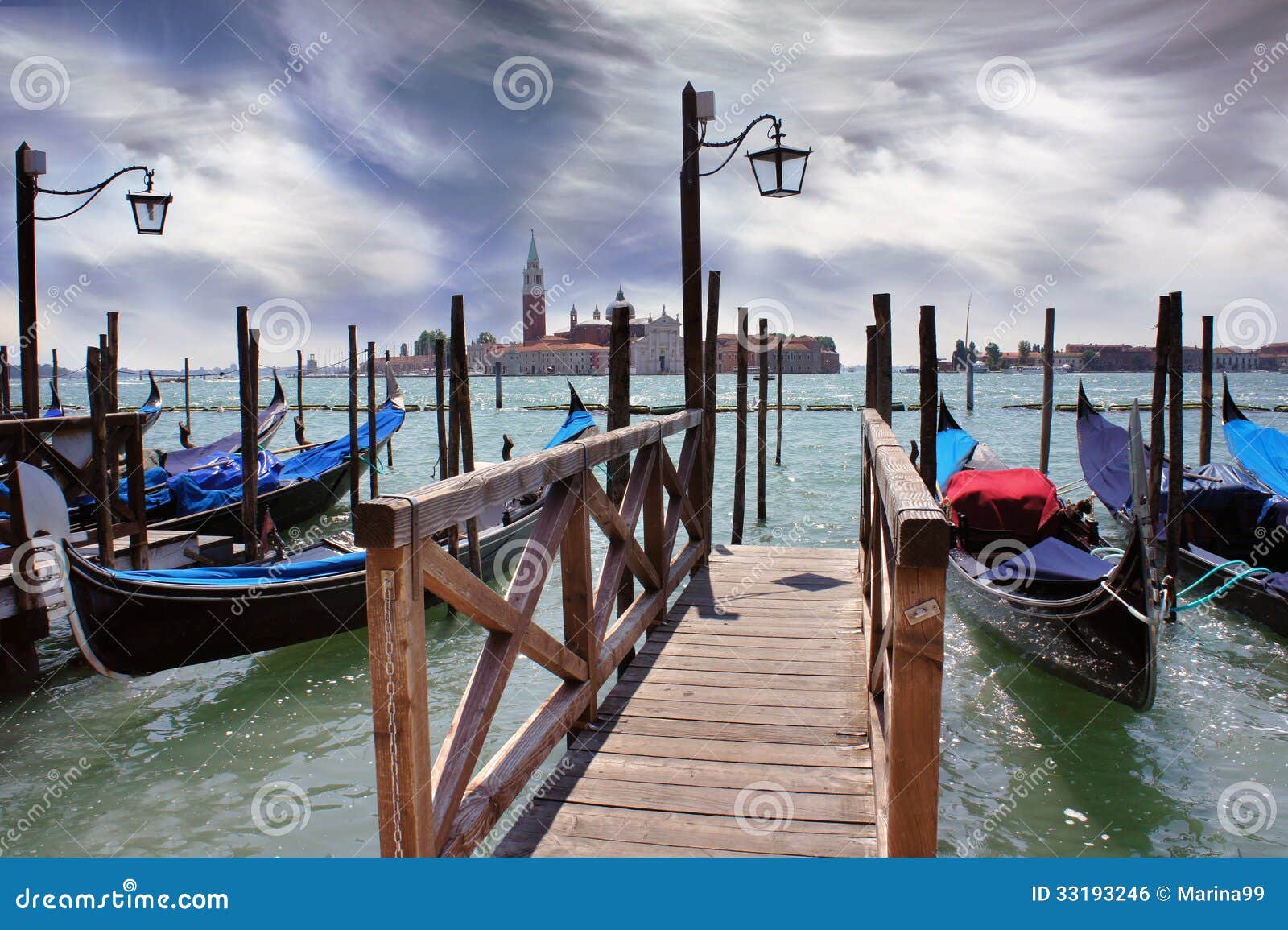 Venice Lagoon Gondolas Moored By Saint Mark Square Stock Photo Image