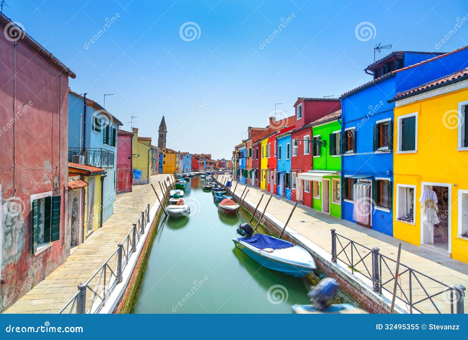 Venice Landmark, Burano Island Canal, Colorful Houses And ...