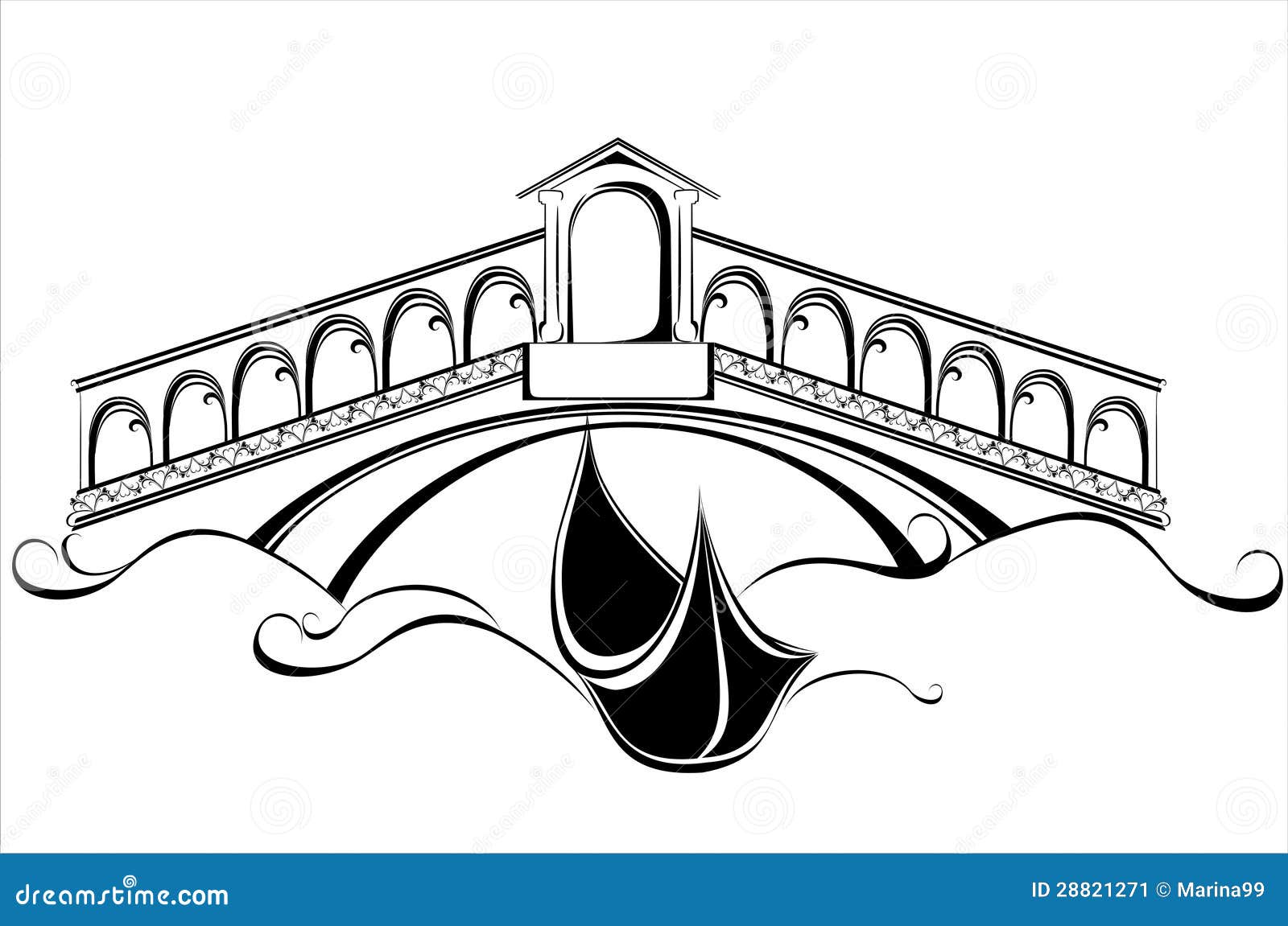 Venice Landscape With Gondola Boat And Bridge Stock Vector ...