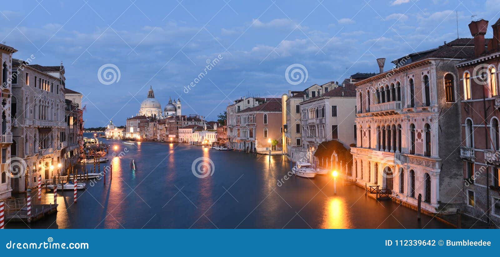 venice panorama at night with grand canal and basilica santa mar