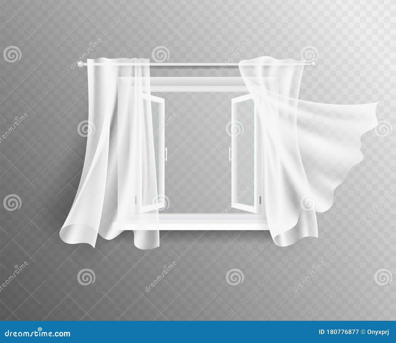Cortinas blancas de las ventanas, tela: vector de stock (libre de
