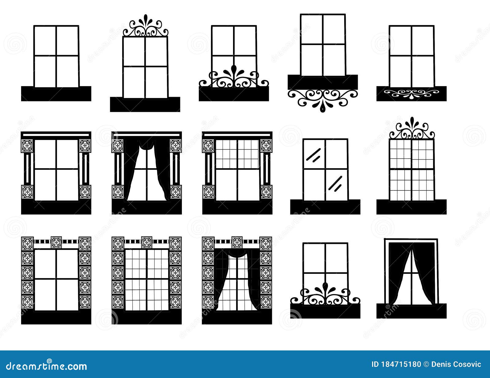 Ventanas De La Casa De Dibujo De Línea De Diferentes Tipos Stock de  ilustración - Ilustración de edificio, forma: 184715180