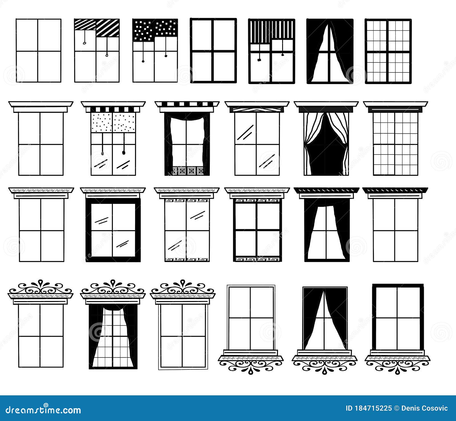 Ventanas De La Casa De Dibujo De Línea De Diferentes Tipos Stock de  ilustración - Ilustración de retro, ventana: 184715225