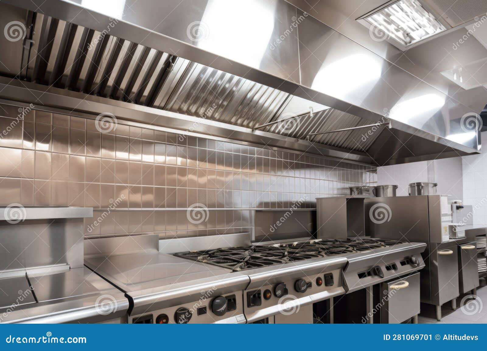 Ventilation and Exhaust System in Kitchen, with Hood Above Cooking