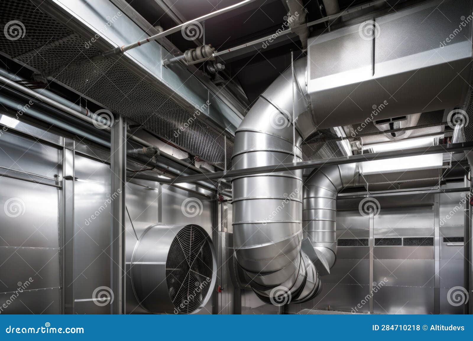 Ventilation Shaft, with Fans and Ductwork Visible, in Hightech Laboratory Stock Photo Image