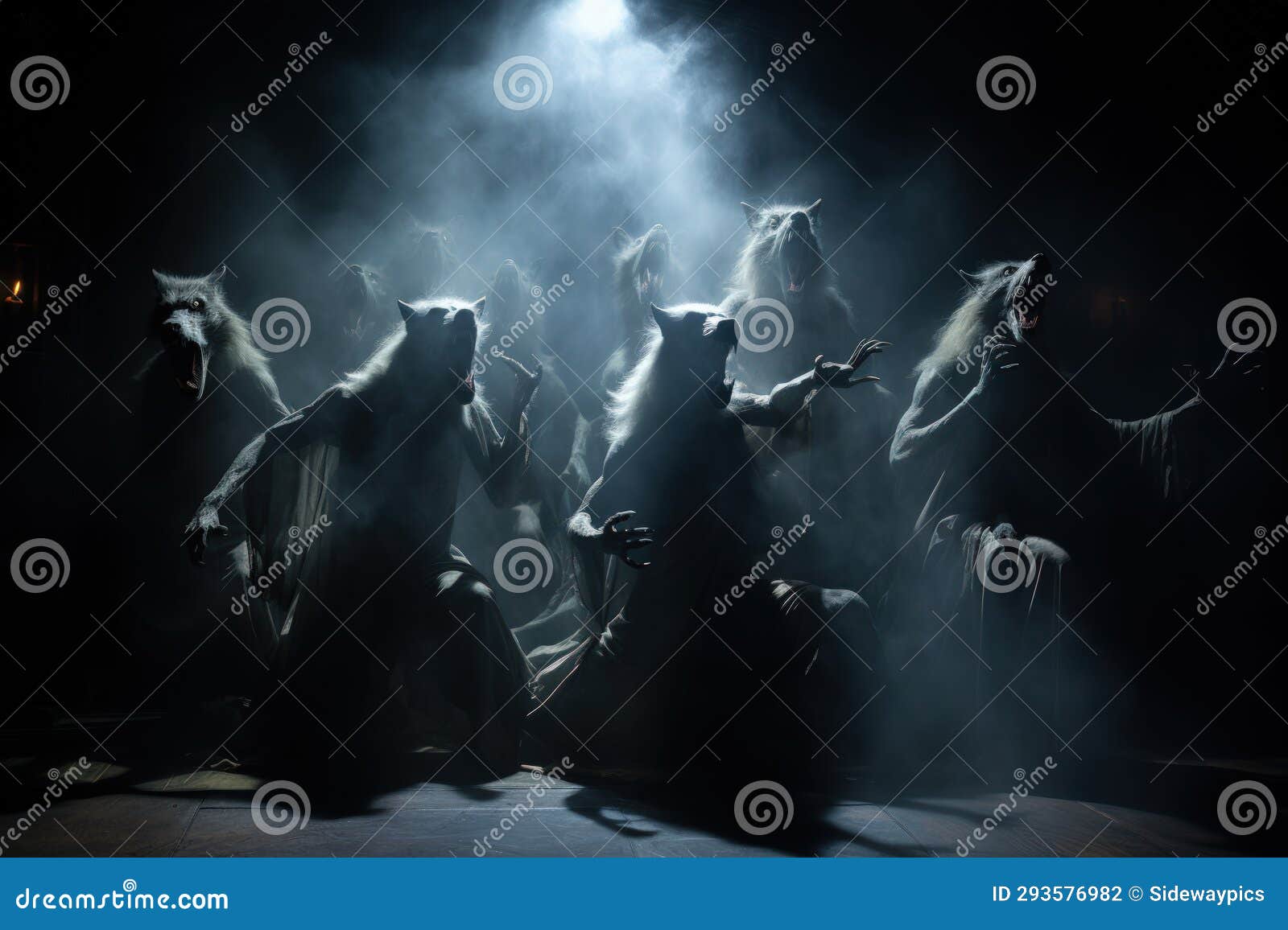 fierce werewolves transforming under the light of the full moon - generative ai