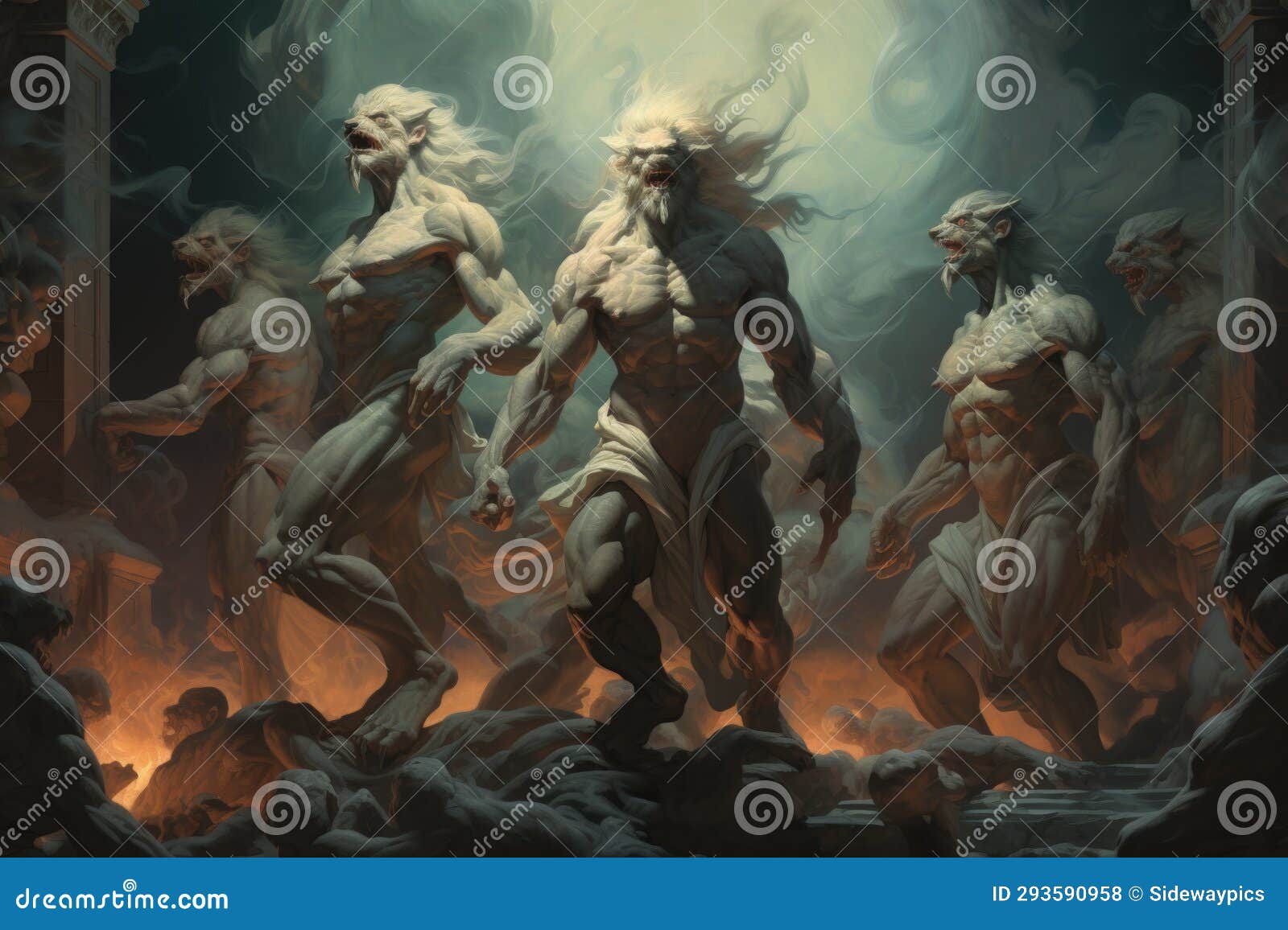 fierce werewolves transforming under the light of the full moon - generative ai