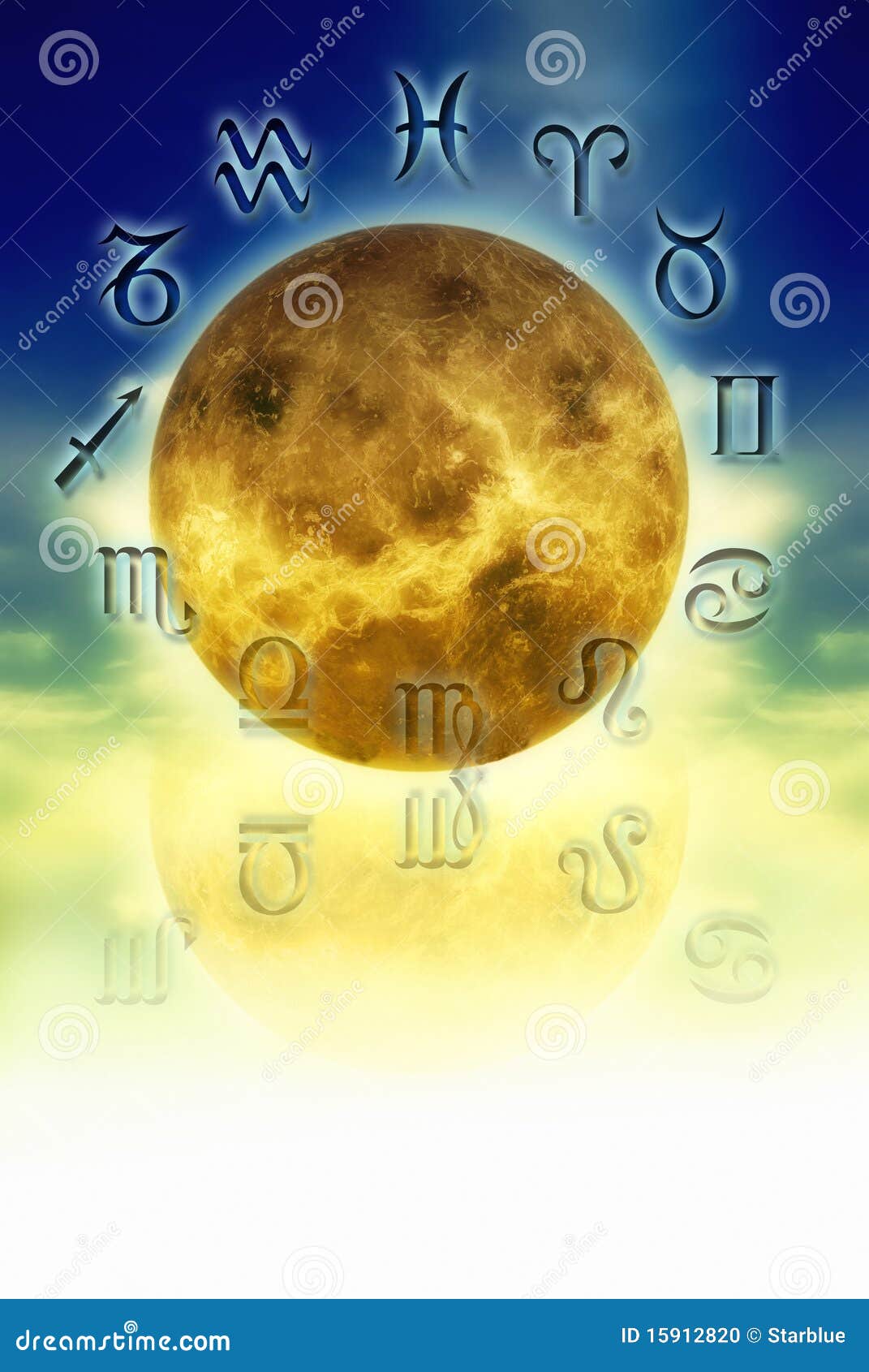 Venus and zodiac signs stock illustration. Illustration of reflection