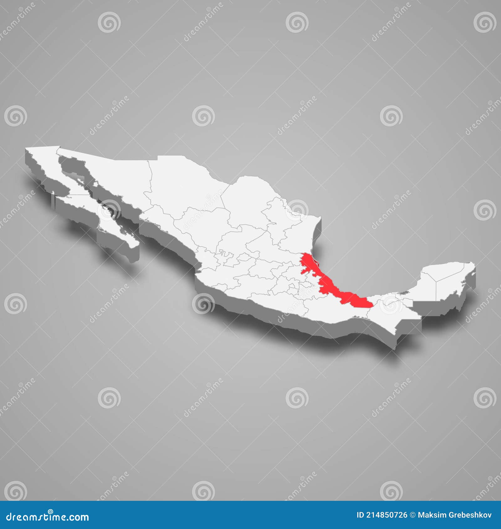 veracruz region location within mexico 3d map