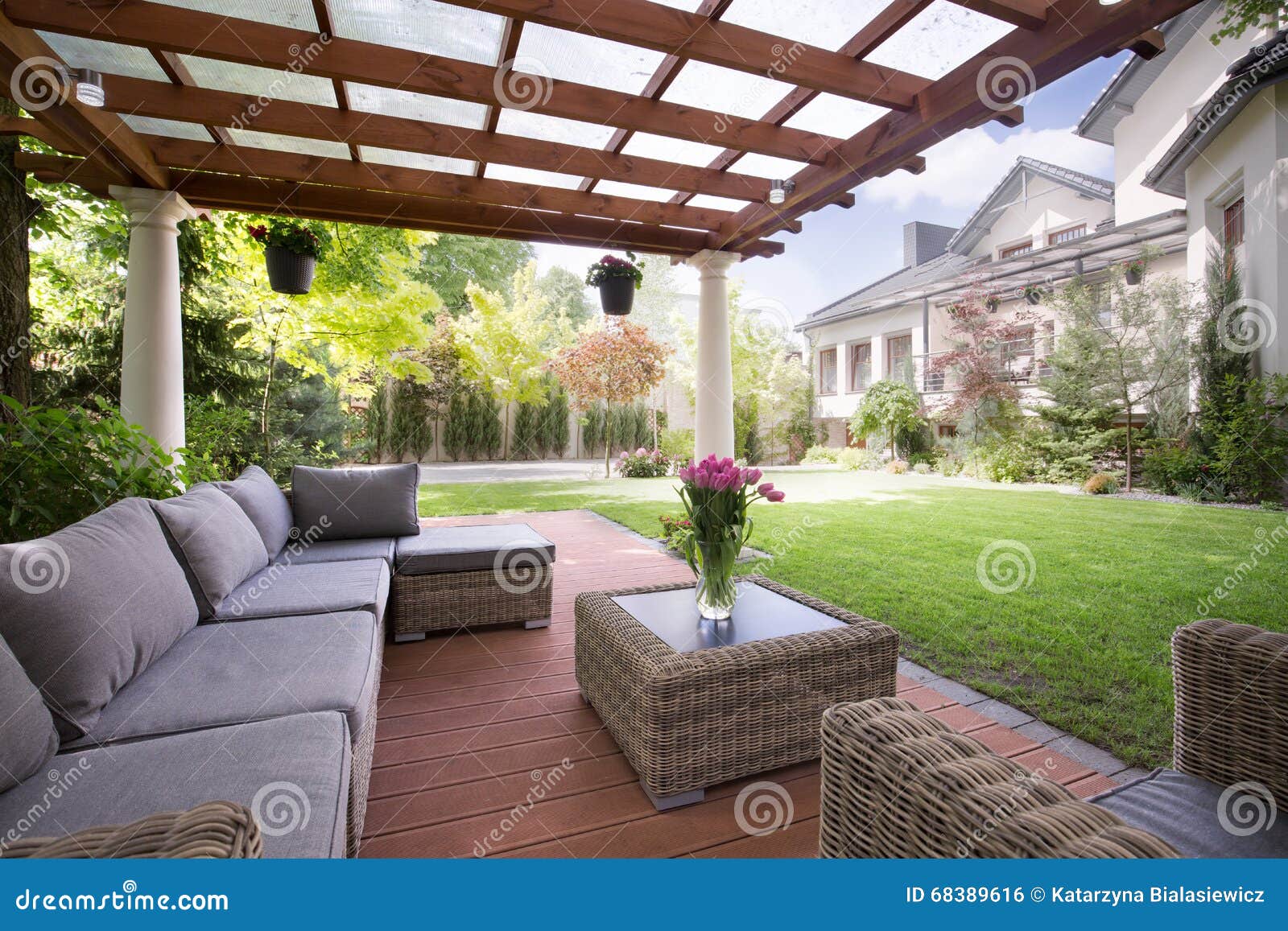 verandah with modern garden furniture