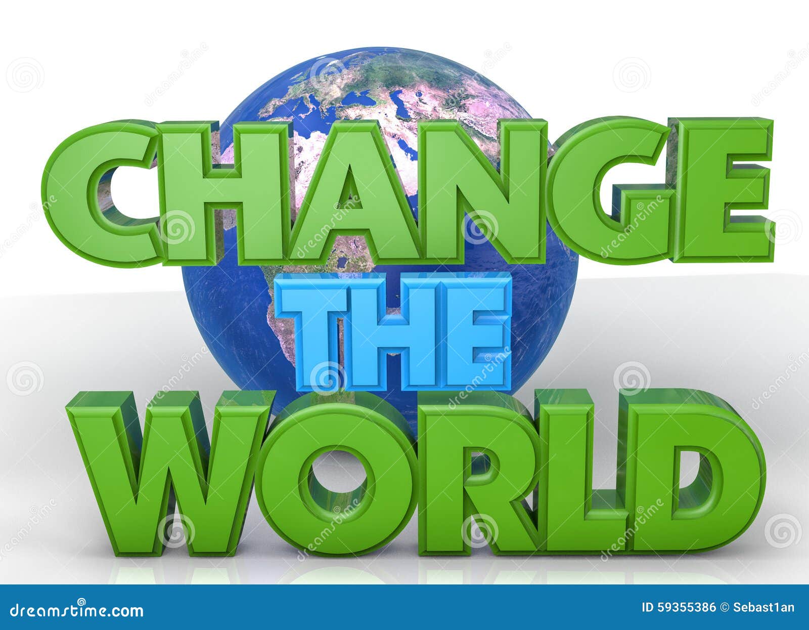 Verander de wereld. 3D verandering de wereldtekst met aardebol in de achtergrond
