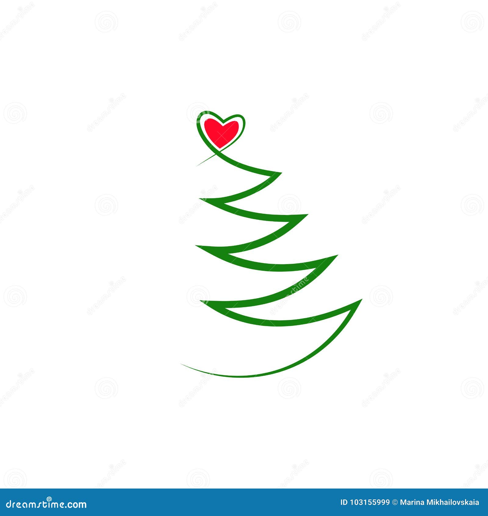 Verde Semplice Disegno Di Contorno Di Un Albero Di Natale Con Un Cuore Rosso Illustrazione Vettoriale Illustrazione Di Minimo Decorazione