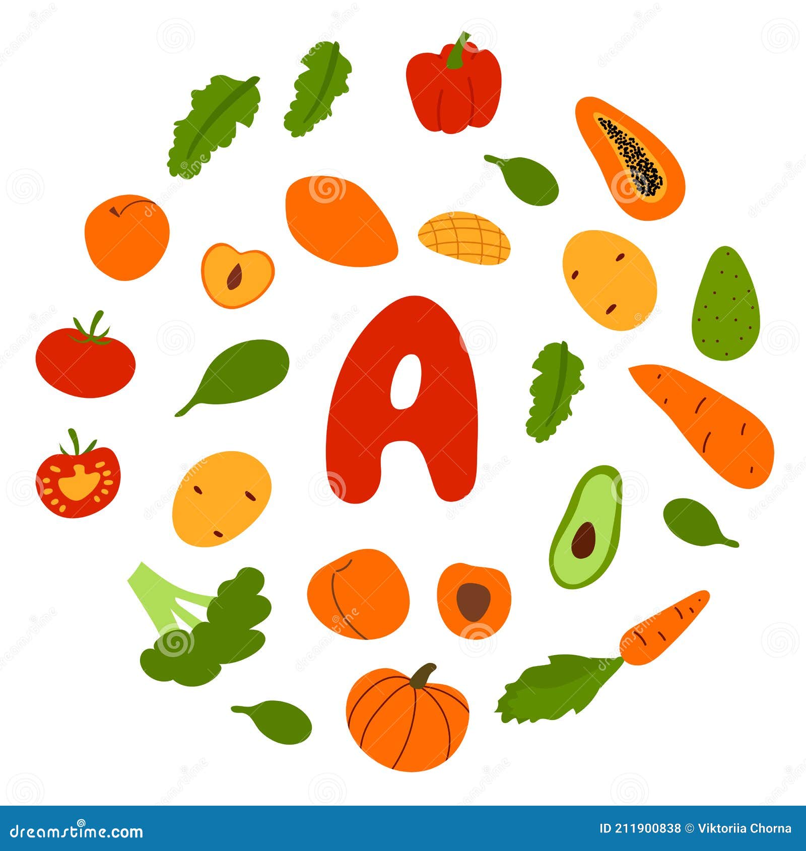 Verduras Y Frutos De Hoja Plana Vectorial Ricos En Vitamina a Ilustración  del Vector - Ilustración de verduras, anaranjado: 211900838