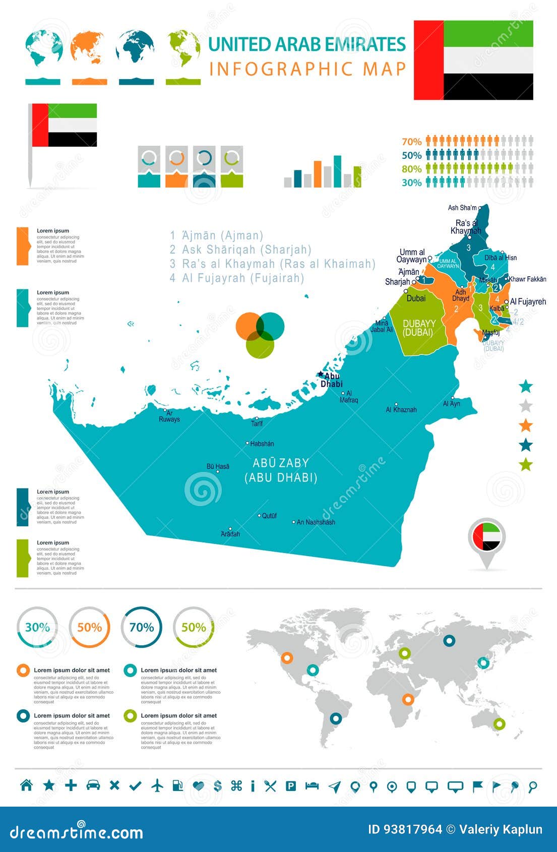 Vereinigte Arabische Emirate Karte Und Flagge Infographic Illustration Stock Abbildung Illustration Von Illustration Emirate