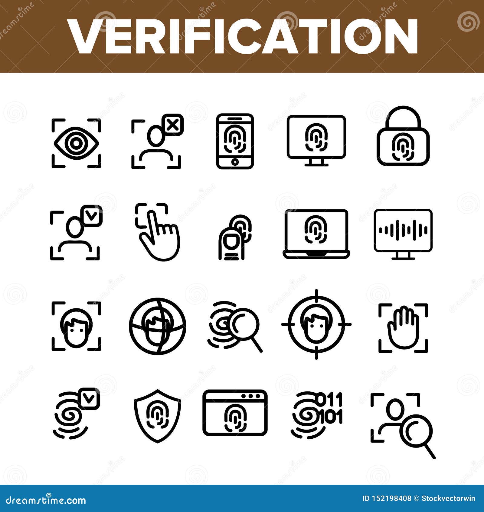 verification of id  thin line icons set