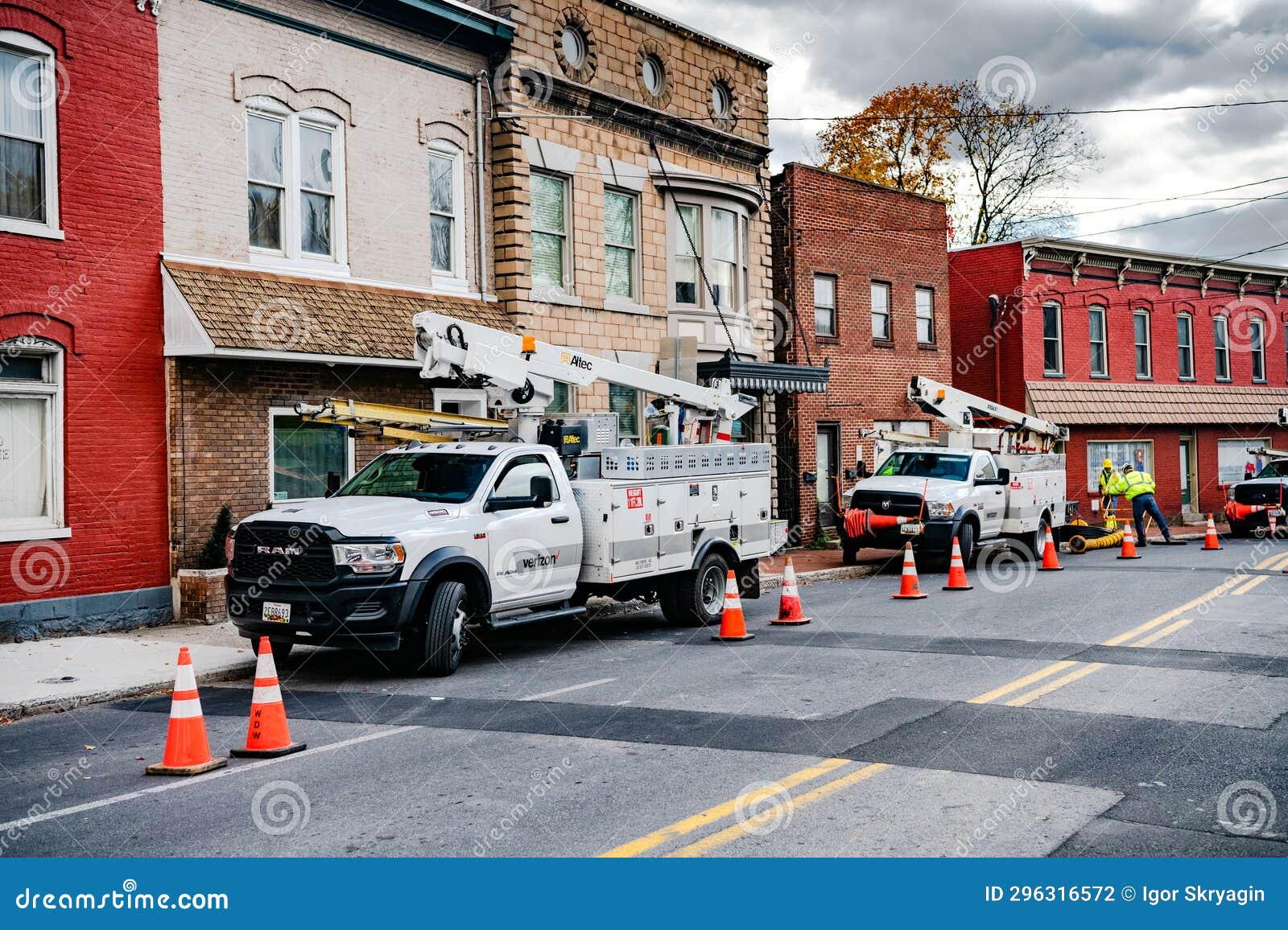 Verizon Cars Line the Side of the Road. Verizon Special Equipment for