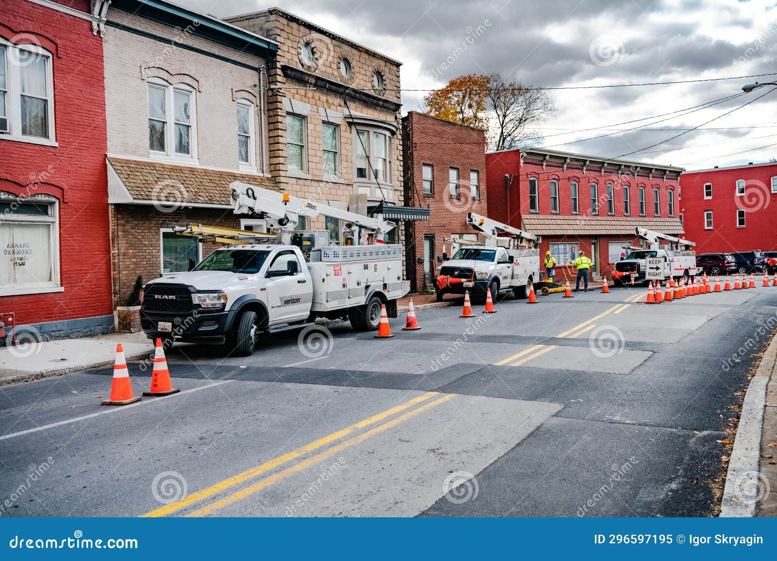 Verizon Cars Line the Side of the Road. Verizon Special Equipment for