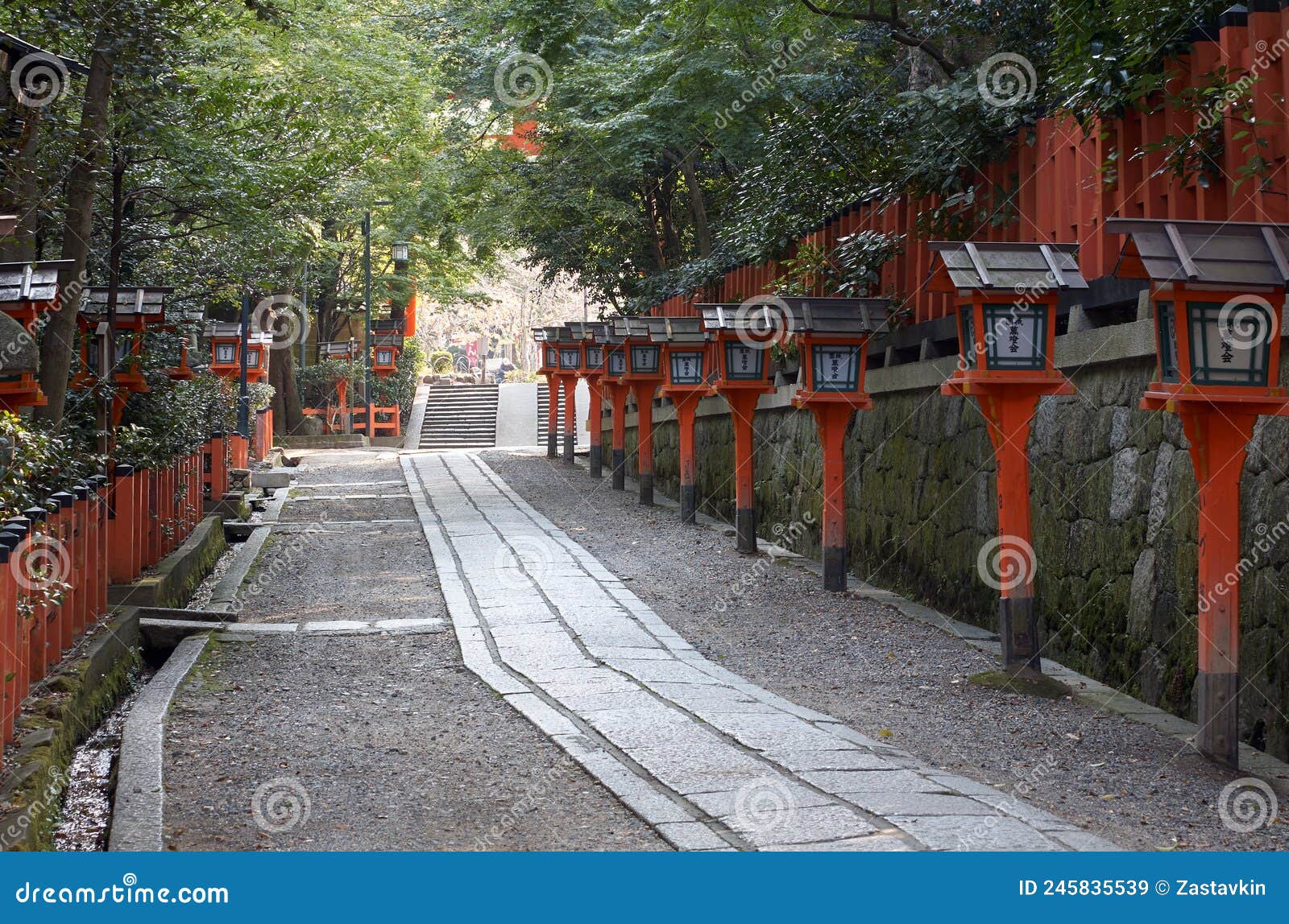 the way of vermilion lanterns at yasaka shrine. kyoto. japan