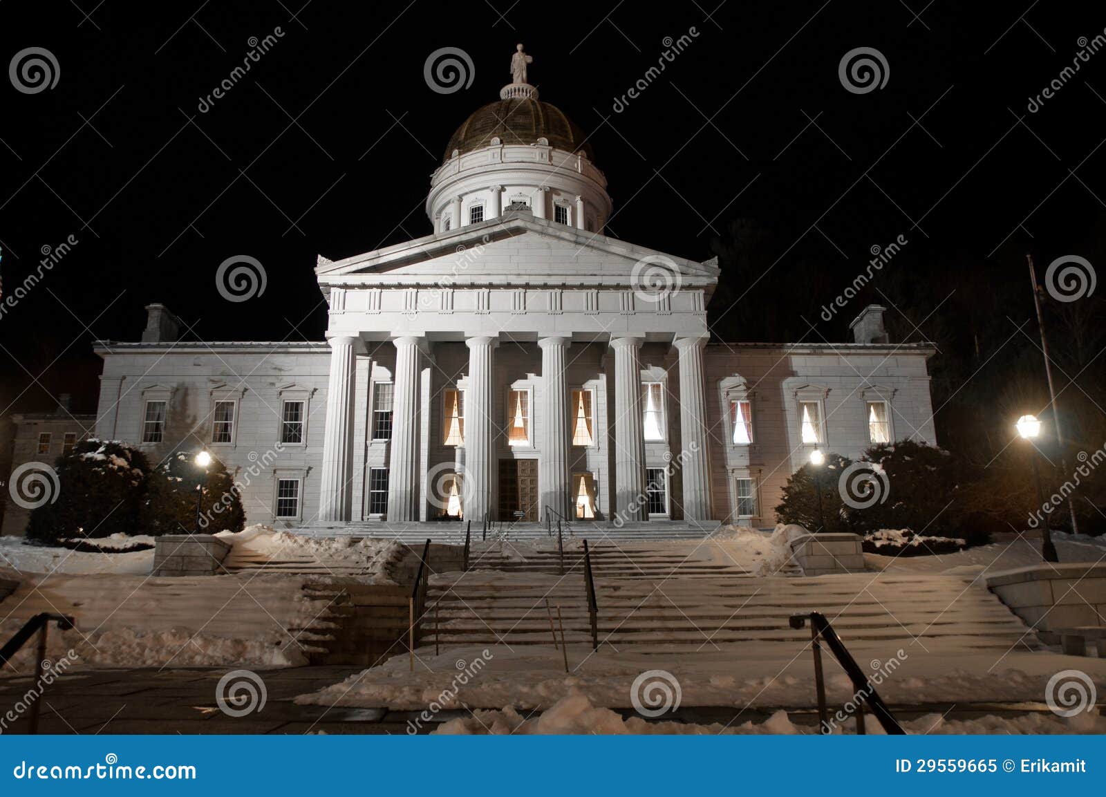 vermont statehouse at night in winter