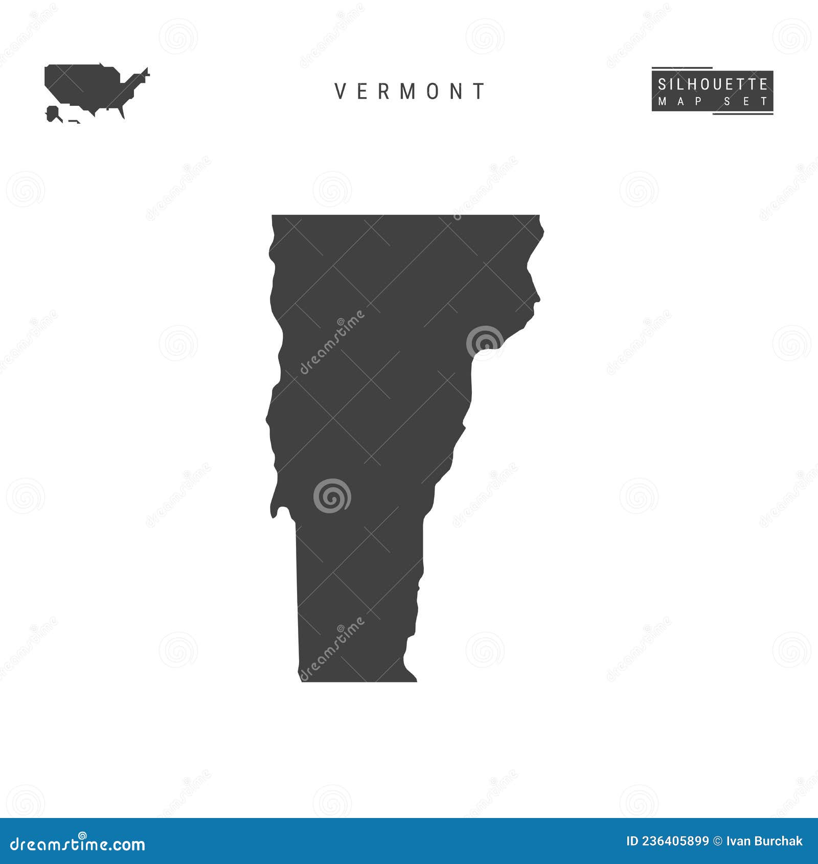 Vermont Us State Vector Map Isolated On White Background High Detailed
