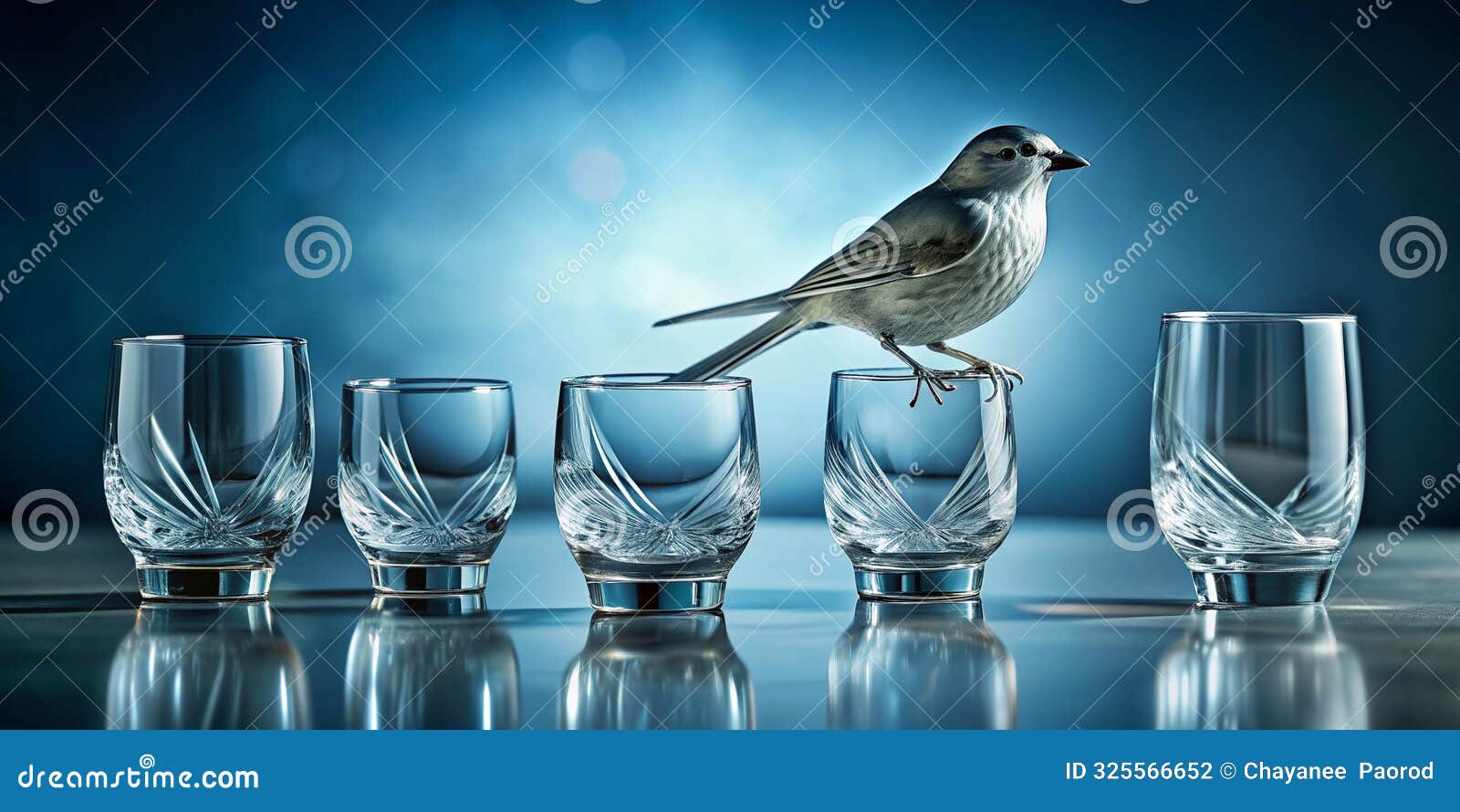 verres en crystal et oiseau de verre tout en transparence generative ai