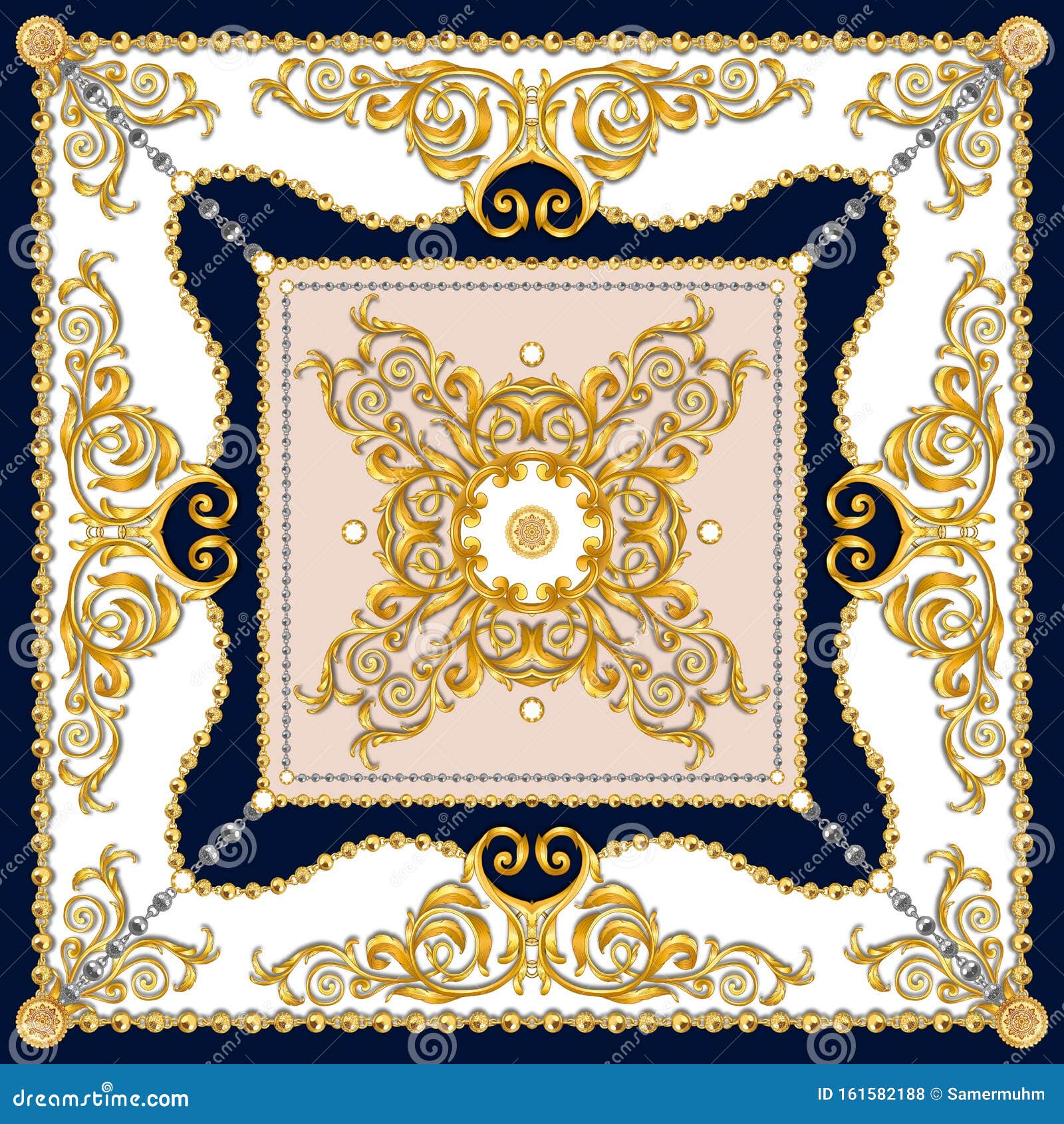 Versace Style Pattern Ready for Textile. Scarf Design for Silk