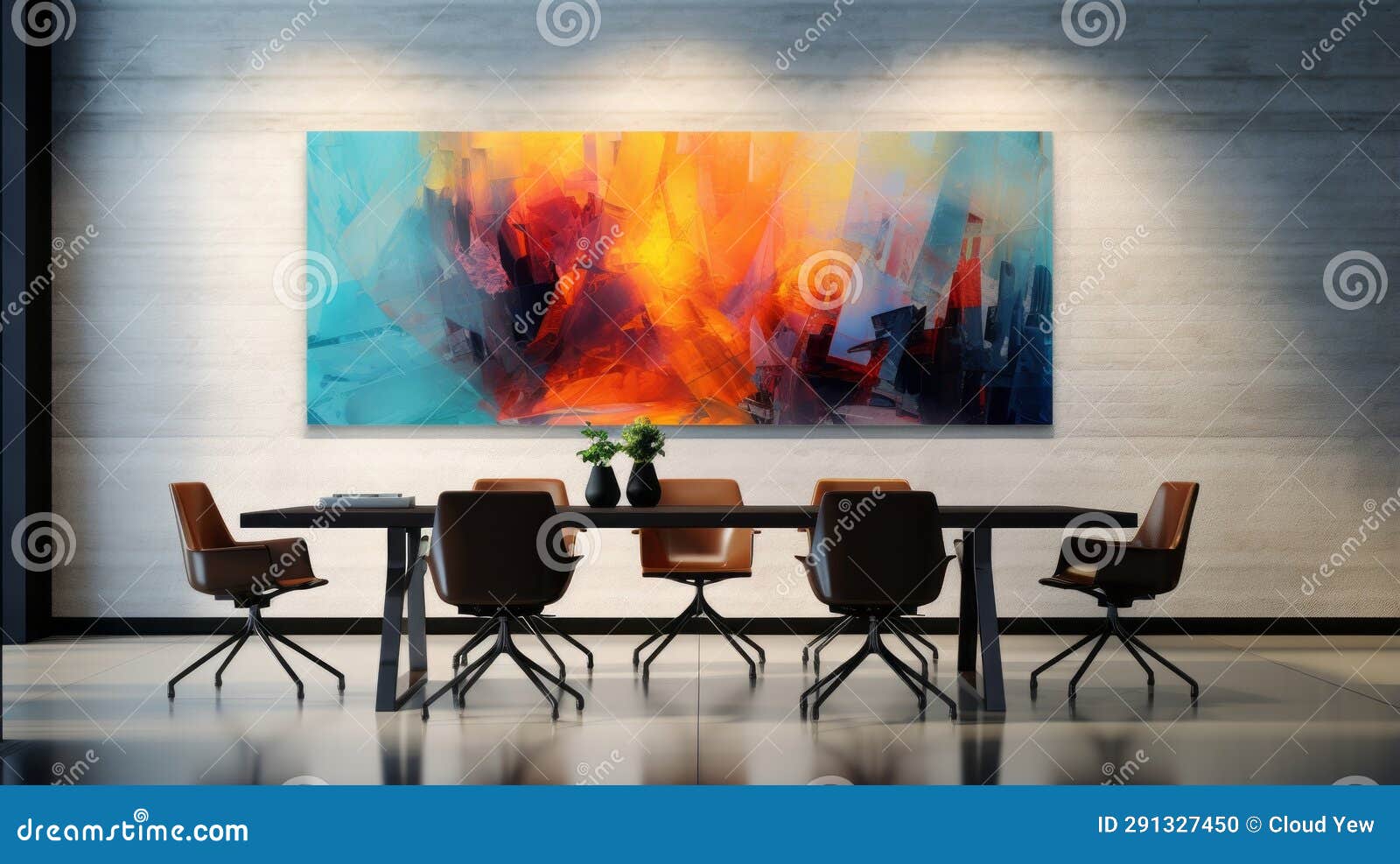 Dining Room with a Large Painting on the Wall Stock Illustration