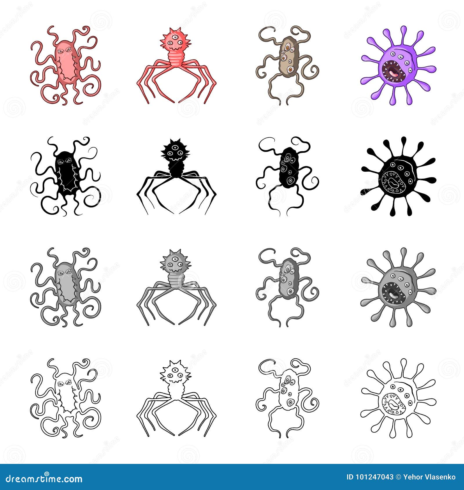 Verschiedene Arten Von Bakterien Und Von Viren Vektor Abbildung Illustration Von Biologie Organismus